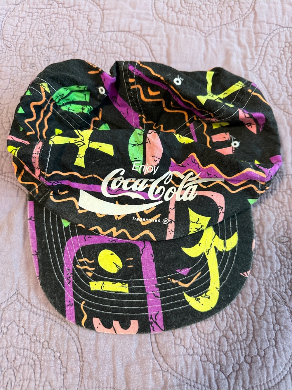 Ultra Rare Retro Vintage Coca-Cola Black Cap with Neon Graphics 80's 90's